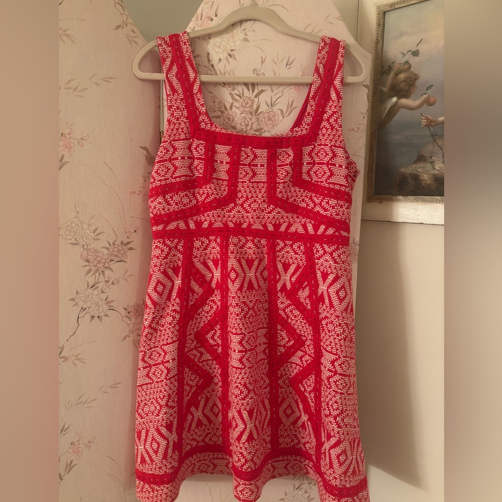 Maeve Red and White Geometric Mini Dress